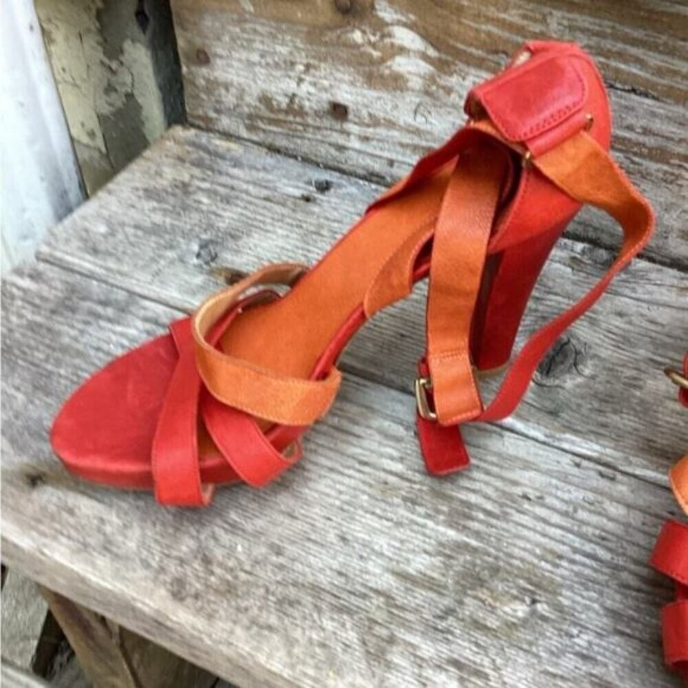 ~Stuart Weitzman NEW Sandals Excess Strappy Color Block In Red sz 8.5 leather - Picture 7 of 11
